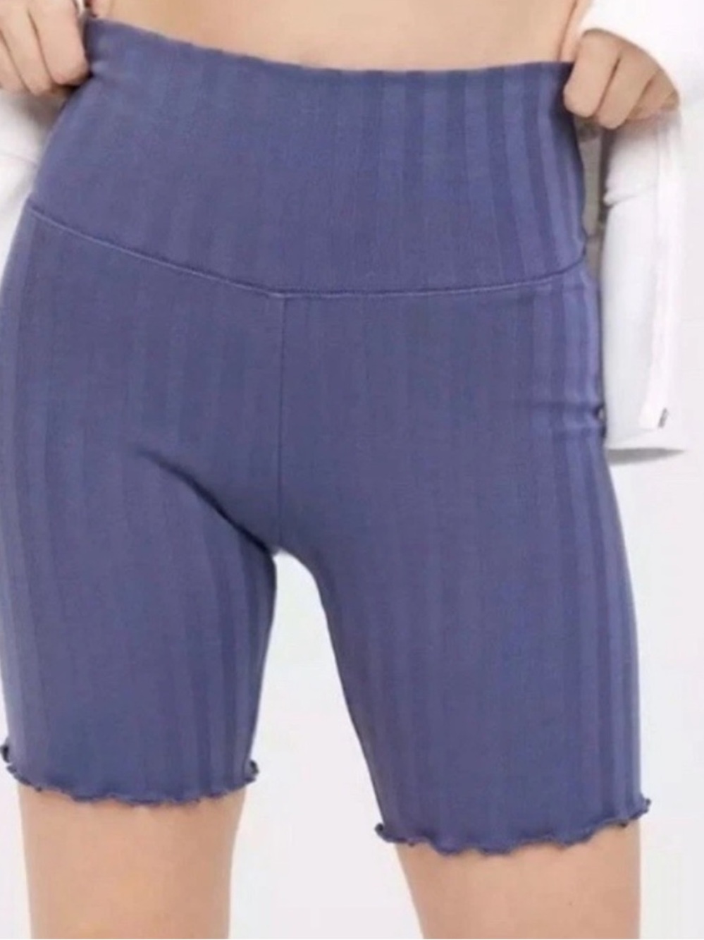 aerie Ribbed High-Waist Bike Shorts in Slate Blue